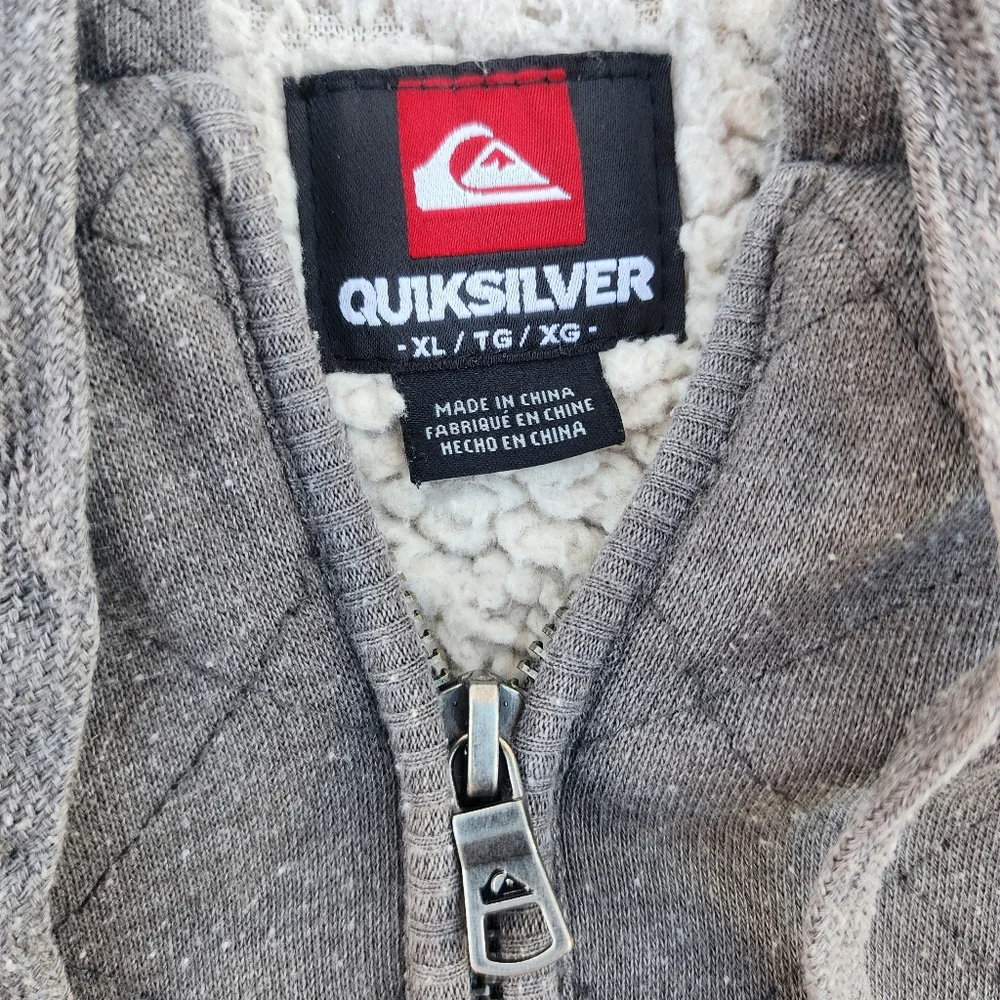 Y2K Quicksilver Gray Quilted Men's Zip Up Hoodie Sherpa Lined Jacket, Sz‎ XL